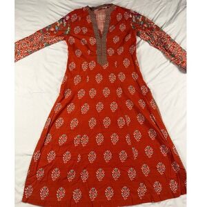 BIBA Floral Long Sleeve Printed Kurta Dress Women 34 Boho Ethnic Tunic Tradition